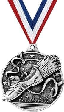 Crown Awards Running Medal - Silver Running Race Medals with Neck Ribbon