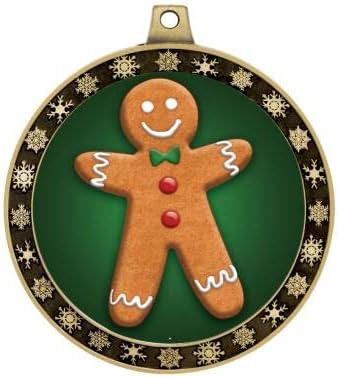 Crown Awards Gingerbread Man Winter Seasonal Award Medals with Gold Ribbons, 2.5' Gold Gingerbread Man Winter Trophies Prime