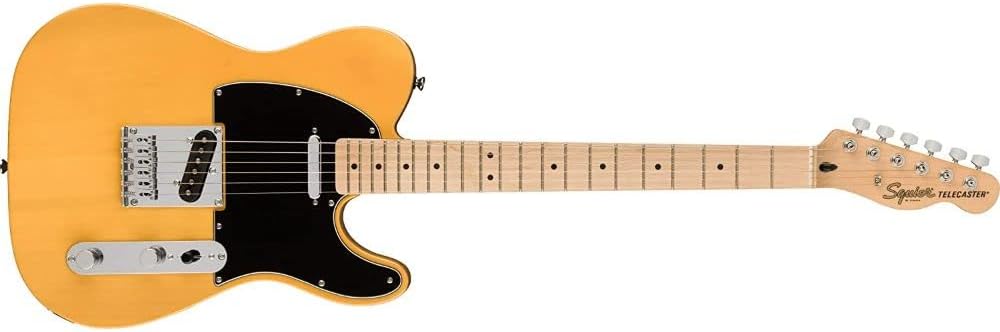 Squier by Fender Affinity Series Telecaster, Maple fingerboard (Butterscotch Blonde) Bundle with Fender 10ft Cable (Straight/Straight), Guitar 12-Pack Picks, and 2' Guitar Straps