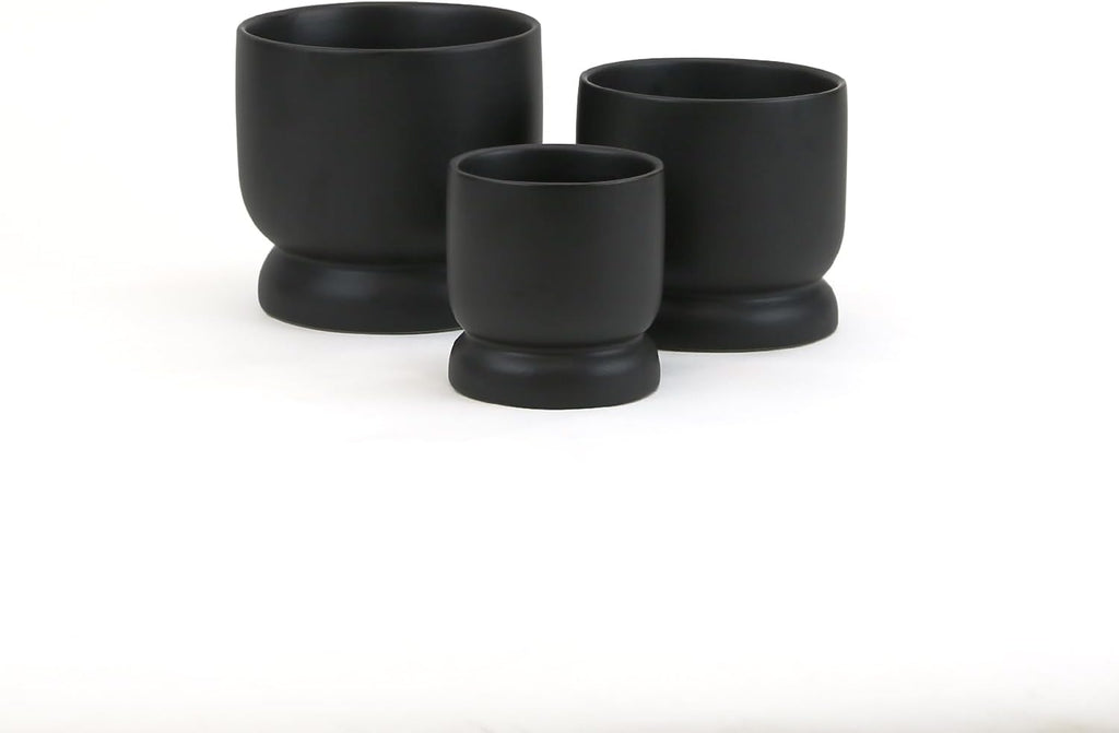 WGVI Black Modern Pedestal Vase Ceramic Bowl, 6' x 5.8'H, Sleek Contemporary Flower or Plant Container, Floral Home Décor Planter, No Drain Hole, 12 Piece