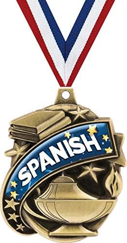 Crown Awards Foreign Language Medals - 2' Kudos Spanish Education Academic Award Medals Gold