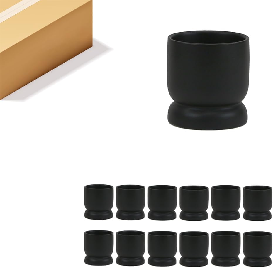WGVI Black Modern Pedestal Vase Ceramic Bowl, 6' x 5.8'H, Sleek Contemporary Flower or Plant Container, Floral Home Décor Planter, No Drain Hole, 12 Piece