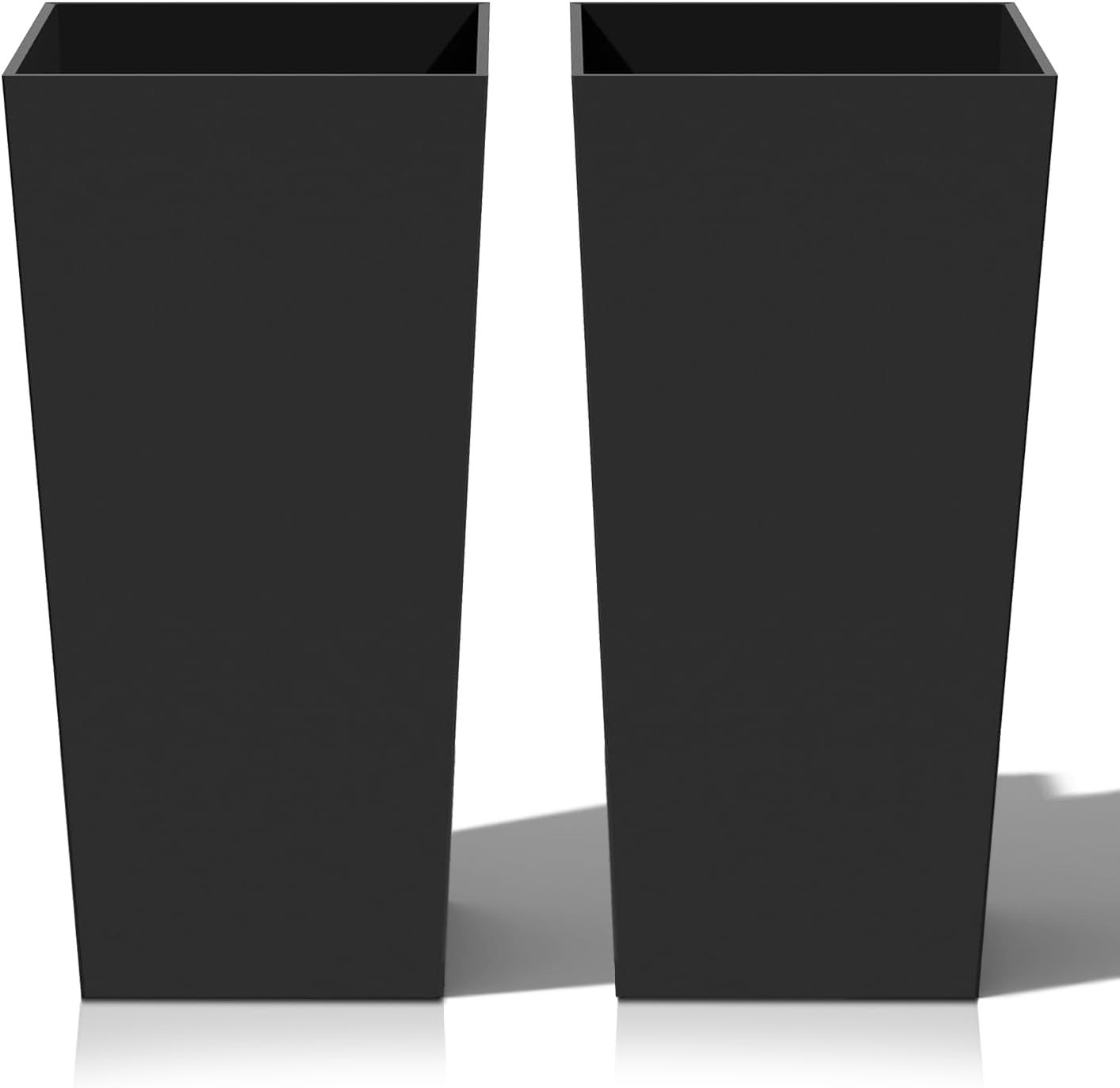 Heyzier Tall Planters for Outdoor Plants, Large Resin Flower Pots for Garden, Front Porch, Patio, Indoor - Set of 2 (Black, 32 inch - 2 Pack)