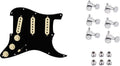 Fender Tex Mex Prewired Stratocaster Pickguard - 3-ply Black & Deluxe Locking Staggered Guitar Tuners, Chrome 1.7 x 10 x 4.5 inches