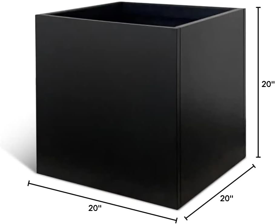Galvanized Steel Planter Box Black Metal Planter 20Inch Large Square Indoor Outdoor Planters Cube Steel Heavy Duty Planter Powder Coating Modern Commercial Residential for Patio, Plants, Yard, Garden