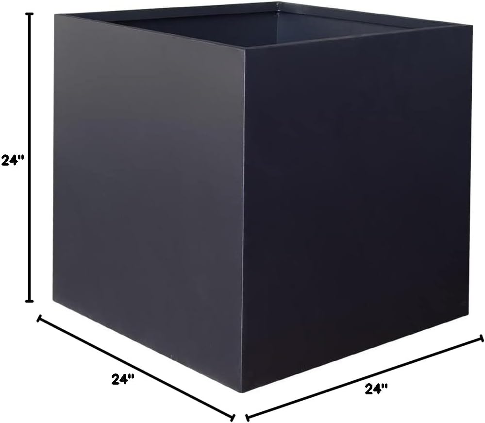 Galvanized Steel Planter Box Black Metal Planter 24Inch Large Square Indoor Outdoor Planters Cube Steel Heavy Duty Planter Powder Coating Modern Commercial Residential for Plants, Patio, Yard, Garden