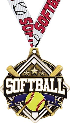 Softball Medals - 2.25' Gold Softball Team Medal Awards