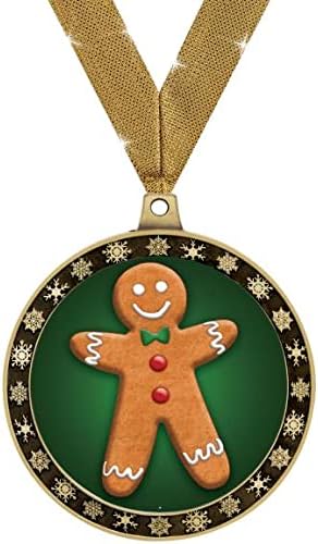 Crown Awards Gingerbread Man Winter Seasonal Award Medals with Gold Ribbons, 2.5' Gold Gingerbread Man Winter Trophies Prime