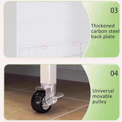 Rolling Kitchen Bakers Rack on Wheels, White Storage Sideboard Cabinet with Clear Doors & Adjustable Shelves, Microwave Oven Stand for Home & Office, 74x27in