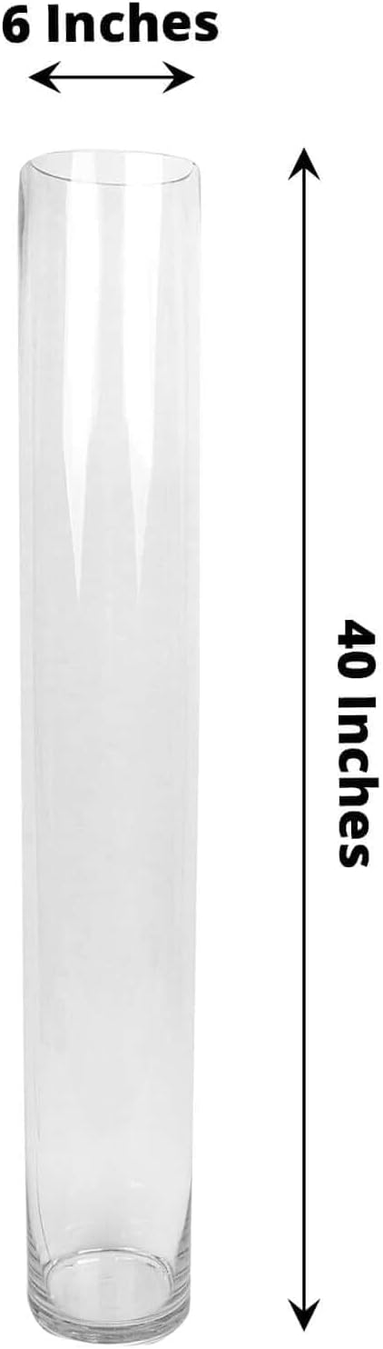 Efavormart 2 Pack | 40' Round Heavy Duty Clear Cylinder Glass Vases, Tall Flower Vase