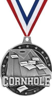 Cornhole Medals - 2' Silver Cornhole Awards Great for Field Games, Field Day, Family Reunions, BBQ, Tailgating