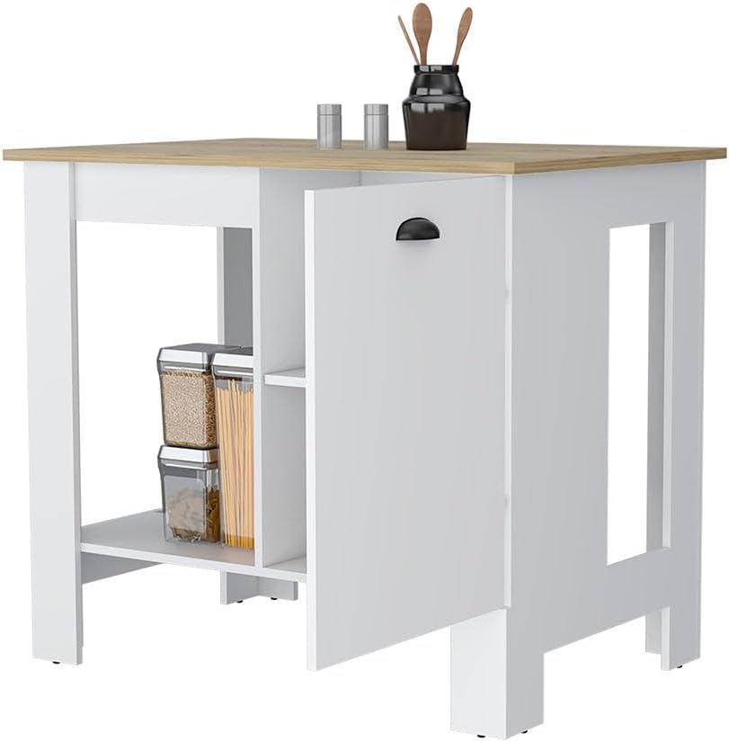 40' Spacious Freestanding Storage Cabinet, Kitchen Storage Bakers Rack with Shelves, Utility Food Cupboard with Door for Kitchen and Dining Space, White