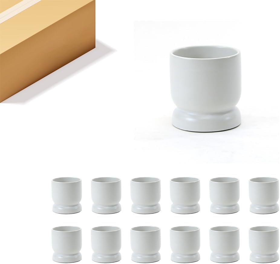 WGVI White Modern Pedestal Vase Ceramic Bowl, 4' x 4.25'H, Sleek Contemporary Flower or Plant Container, Floral Home Décor Planter, No Drain Hole, 12 Piece