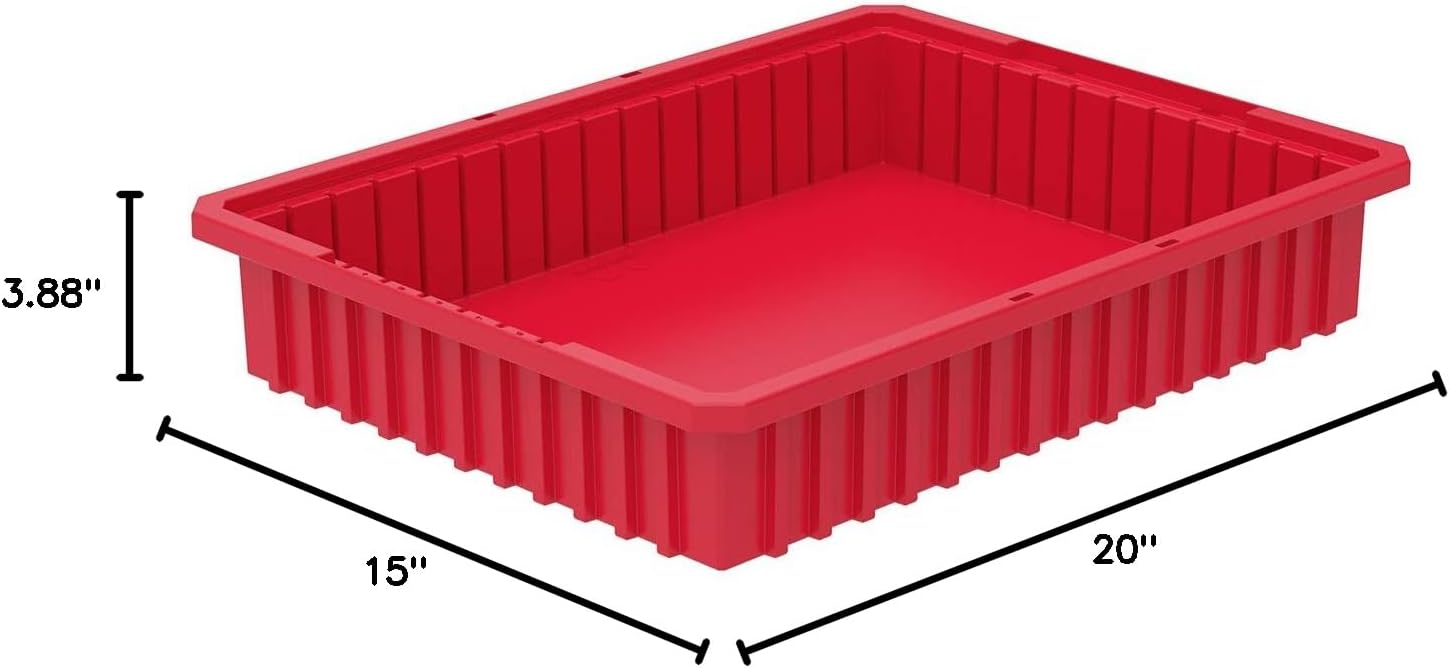 Akro-Mils 33224 Akro-Grid Plastic Slotted Dividable Modu Box Stackable Grid Storage Tote Container, (22-3/8-Inch L x 17-3/8-Inch W x 4-Inch H), (6 Pack), Red