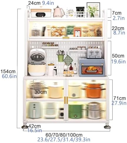 5-Tier Kitchen Baker's Rack with Microwave Stand, Flip Door Cabinet & Pegboard Storage, White Sideboard Buffet for Garage & Pantry, 80cm/31.4in
