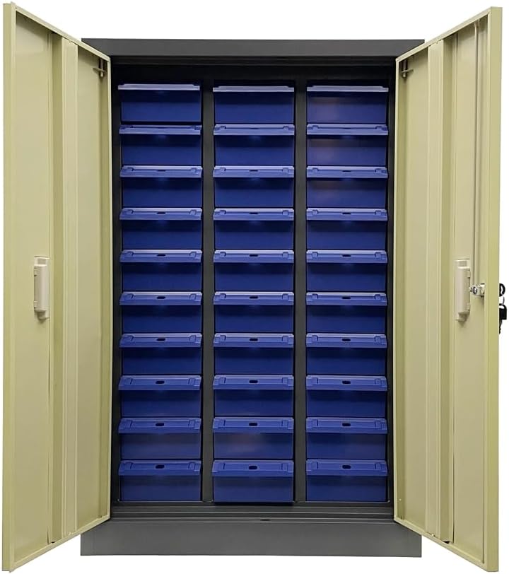 TECHTONGDA Bolt and Nut Tool Storage Cabinet 30 Drawers Parts Cabinet Contains Assortment KIT Metal Organization Shelves with Lock and Door
