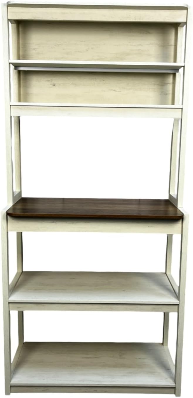 31.50' White & Rustic Brown 5-Tier Bakers Rack Particle Board Spacious Storage Display Kitchen Elegant