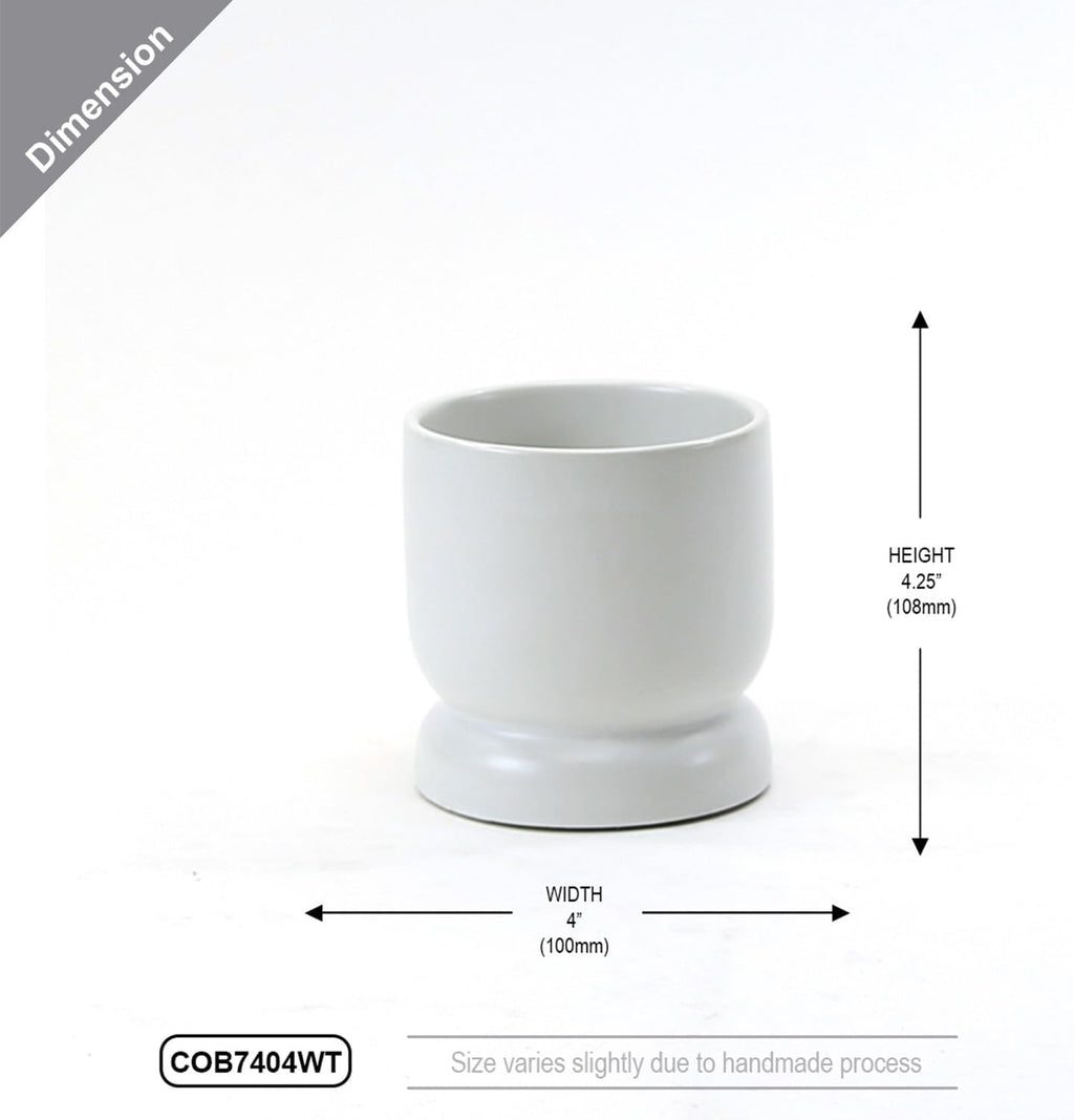 WGVI White Modern Pedestal Vase Ceramic Bowl, 4' x 4.25'H, Sleek Contemporary Flower or Plant Container, Floral Home Décor Planter, No Drain Hole, 12 Piece