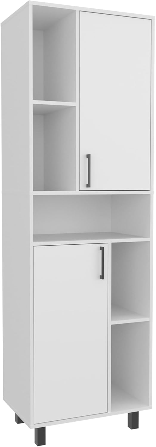 75' Vertical Freestanding Storage Cabinet, Kitchen Storage Bakers Rack with Double Doors, Utility Food Cupboard with Multi-Shelves for Kitchen, Apartment, White
