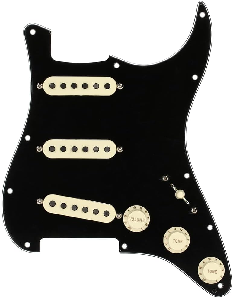 Fender Pre-Wired Strat® Pickguard, Tex-Mex SSS, Black - 0992343506 Bundle w/ 12-Pack Guitar Pick and Liquid Audio Polishing Cloth