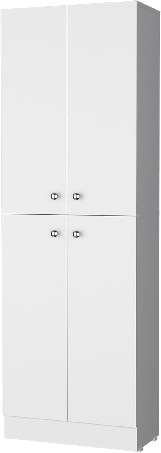 71' 4-Door Freestanding Storage Cabinet, Kitchen Storage Bakers Rack with Hidden Shelves, Utility Food Cupboard with Stylish Design for Home Kitchen, White