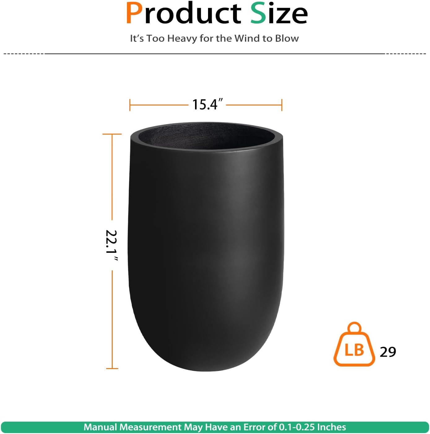 Heyzier Concrete Planter Outdoor Indoor, Large Tall Cement Plant Pots for Trees Flowers (Black, 22 inch) (Black, 22 inch)