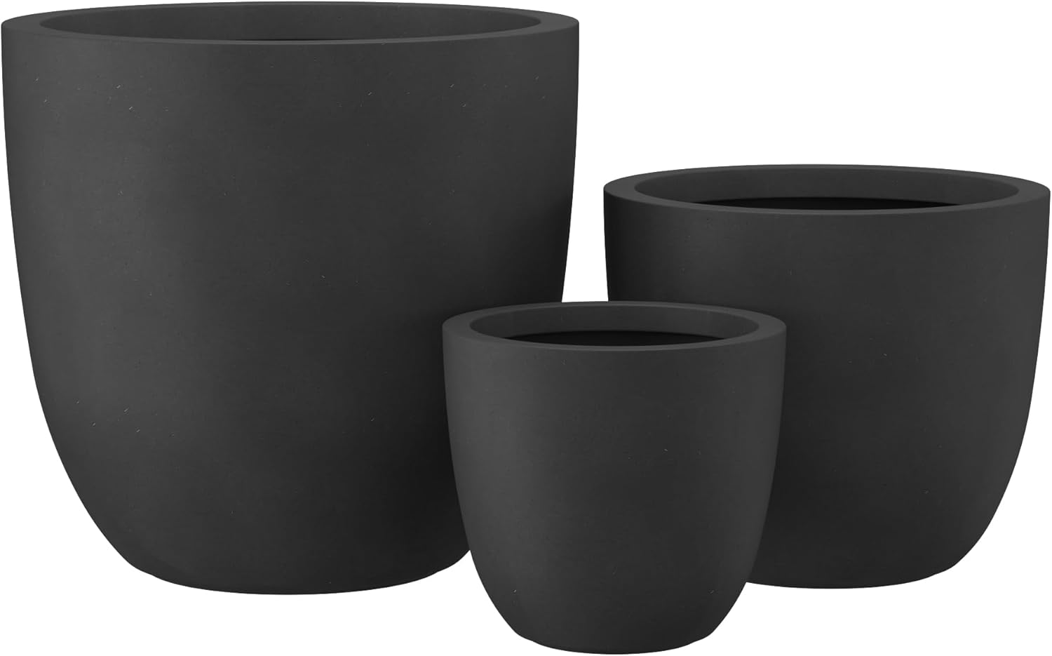 Kante 18',14',10' Dia Concrete Round Planters (Set of 3), Outdoor Indoor Large Planter Pots with Drainage Hole and Rubber Plug for Home Patio Garden, Black