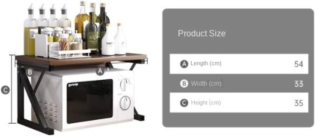 Microwave Oven Rack 2 Tier Microwave Oven Rack Plate Steel Frame Microwave Stand Kitchen Rack Seasoning Rack Storage Rack Organizer for Kitchen Counter ( Color : Light Walnut+White , Size : 54*33*35cm