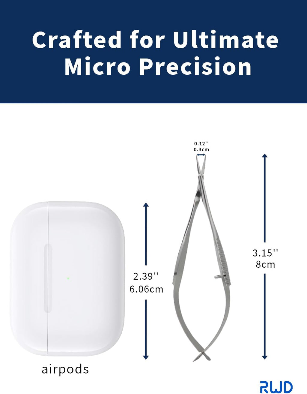 RWD VANNAS Micro Scissors, 3.2' Straight Tapered Tip, Extra Sharp Spring Action Squeeze Scissors for Stitch Cutting, Embroidery, ENT, Eye, Skin, Dental, and Veterinary Surgery (8cm) - S11001-08
