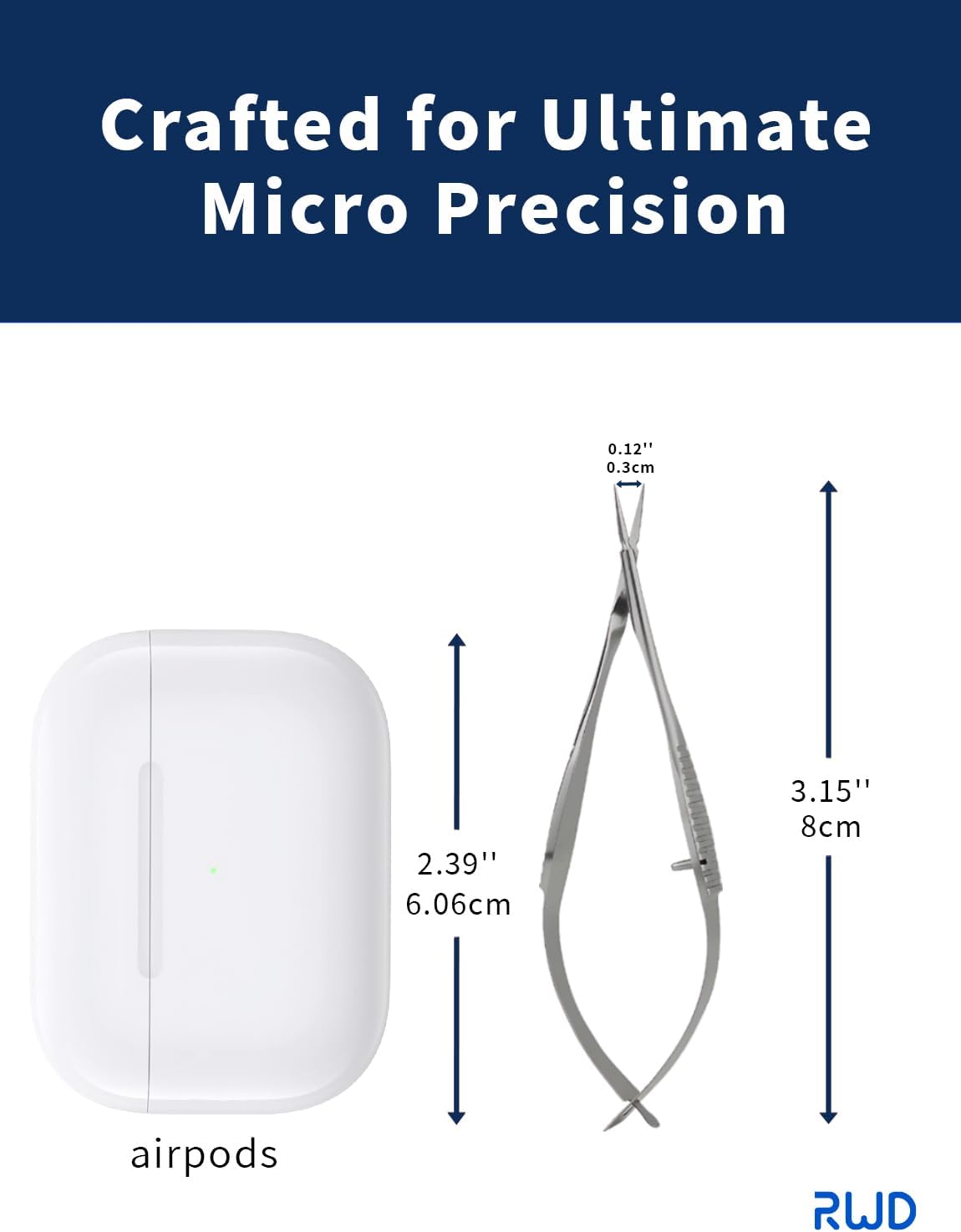 RWD VANNAS Micro Scissors, 3.2' Straight Tapered Tip, Extra Sharp Spring Action Squeeze Scissors for Stitch Cutting, Embroidery, ENT, Eye, Skin, Dental, and Veterinary Surgery (8cm) - S11001-08