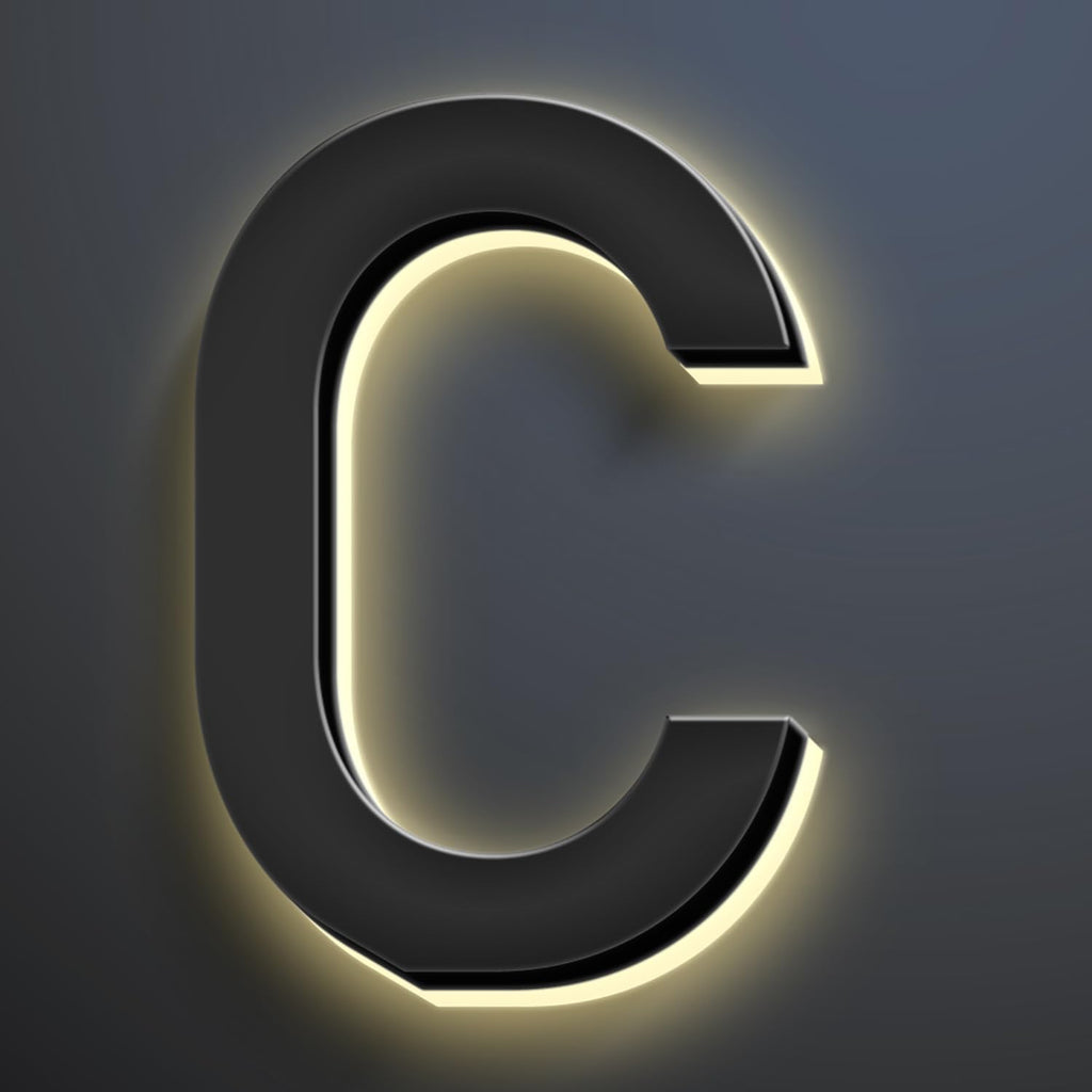 16 Inch Backlit LED Illuminated Home Address Numbers Stainless Steel Hand-Polished For House Address Signs Lighted House Numbers Elevate Address Display,C