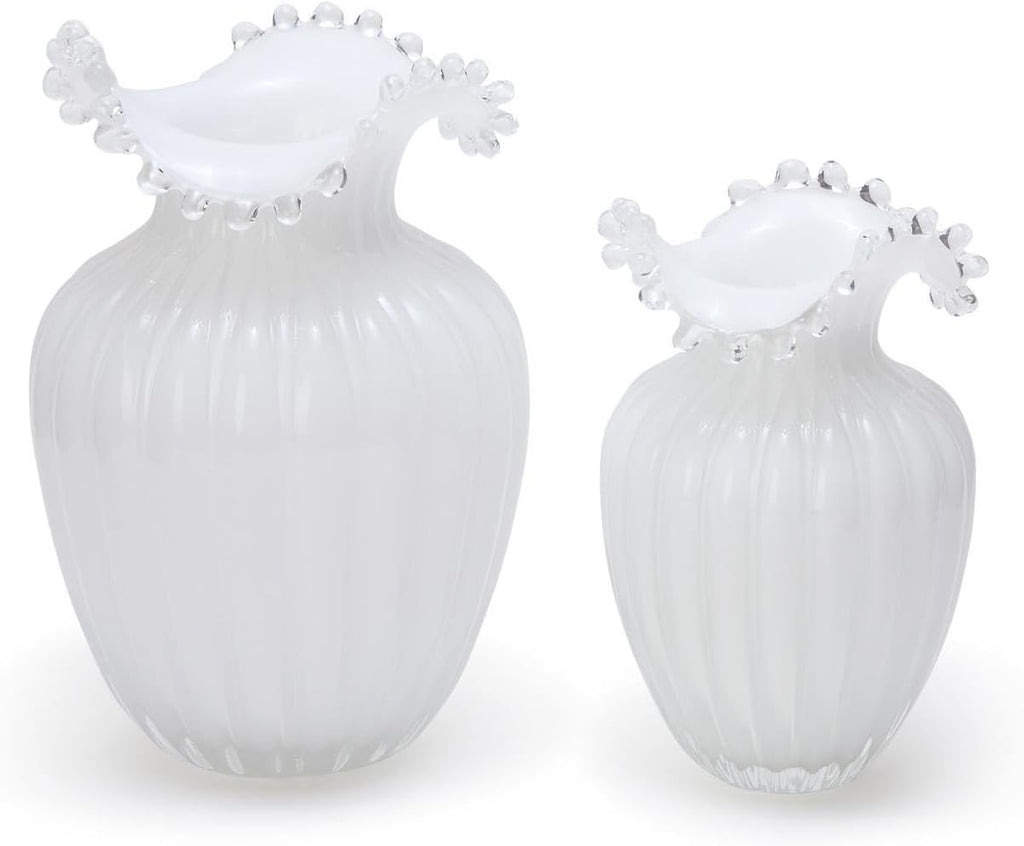 Two's Company Glass Pearl White Vases, 10.5-Inch, Set of 2