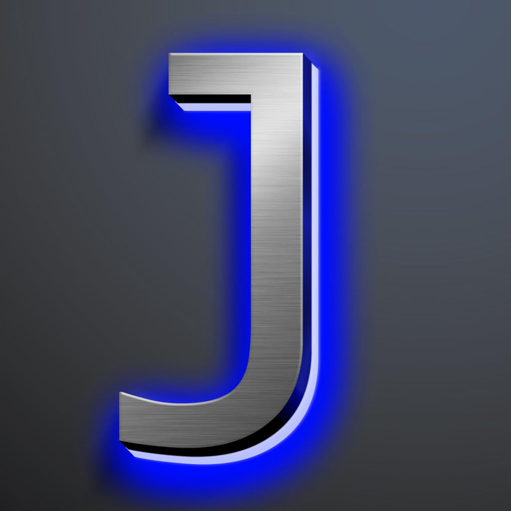 Illuminated House Numbers 18 Inch, Backlit Illuminated LED House Address Numbers For Outside, Modern Metal Lighted Address Numbers Signs, Brushed Silver, Blue Light,J