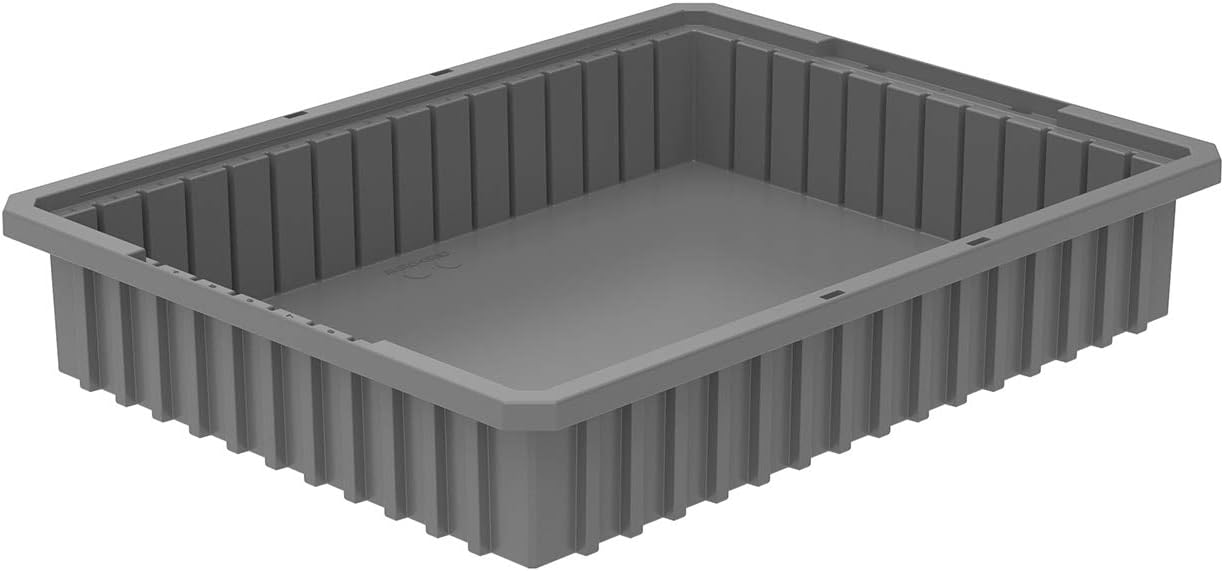 Akro-Mils 33224 Akro-Grid Plastic Slotted Dividable Modu Box Stackable Grid Storage Tote Container, (22-3/8-Inch L x 17-3/8-Inch W x 4-Inch H), (6 Pack), Gray