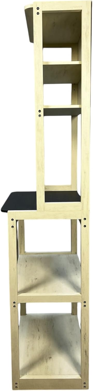 23.62' White and Black Color Bakers Rack for Kitchen with Storage, Coffee Bar, 5 Tier Kitchen Shelves, Microwave Stand