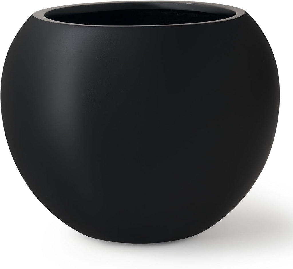 KUTE NEST 16' H x 20' D Premium Globo Fiberstone Round Planter for Outdoor & Indoor Plants, Ideal for Snake Plants, Monstera & House Plants, Included 2 Extra Coco Mats (Black, 13.5' Pot Opening)