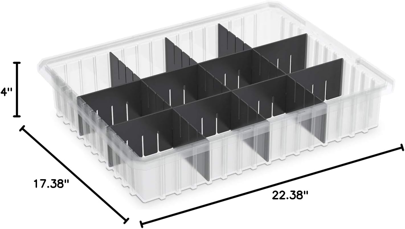 Akro-Mils 33224 Akro-Grid Plastic Slotted Dividable Modu Box Stackable Grid Storage Tote Container, (22-3/8-Inch L x 17-3/8-Inch W x 4-Inch H), (6 Pack), Gray