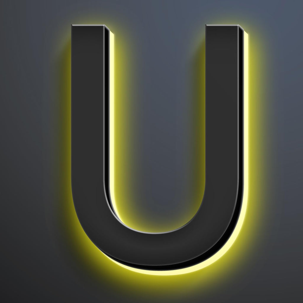 16 Inch Backlit LED Illuminated Address Signs For House Hand-polished Address Numbers For House Modern Large Lighted Metal House Numbers For Outside,U