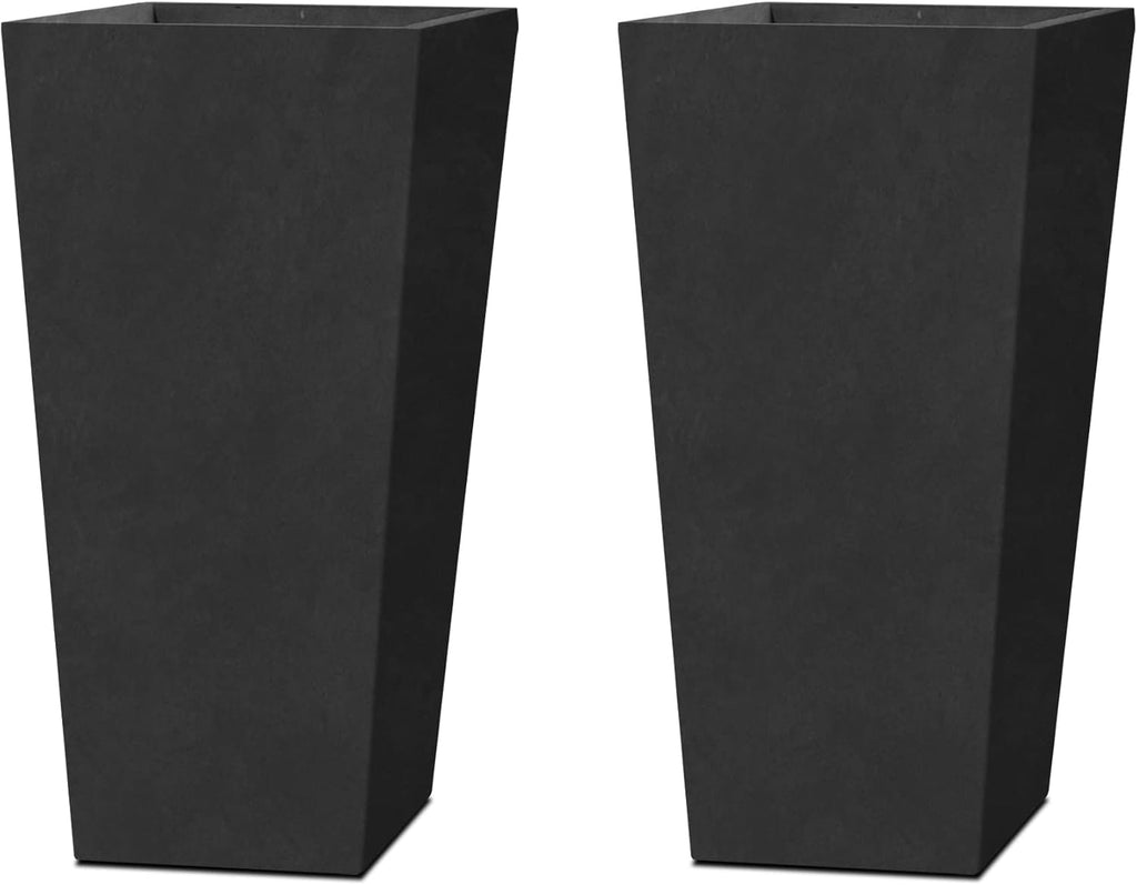Kante 24.4' H Concrete Tall Tapered Planter Set of 2, Large Outdoor Indoor Garden Plant Pot with Drainage Hole and Rubber Plug Home and Patio, Burnished Black Finish