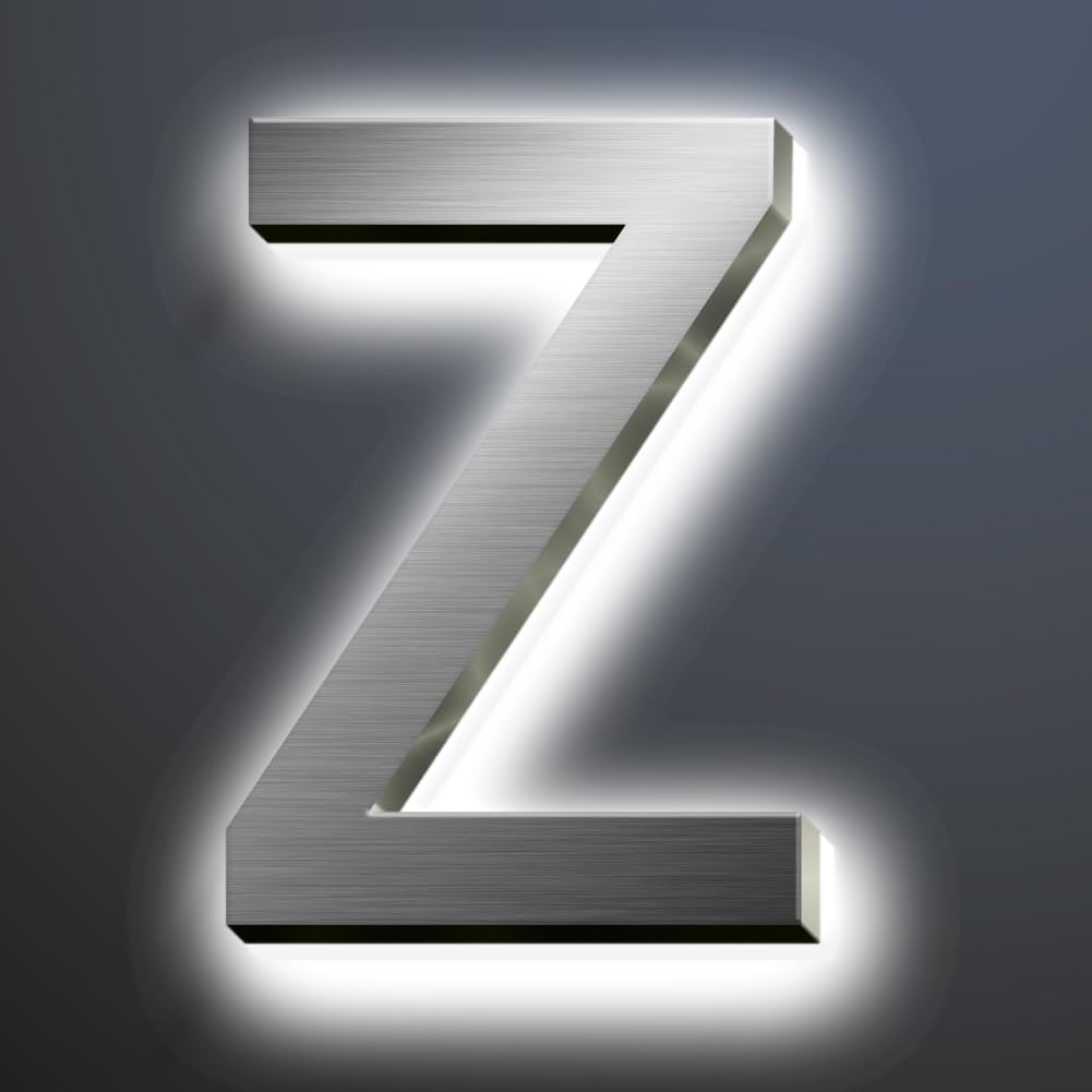Backlit LED House Numbers For Outside 20', Modern Illuminated Home Address Numbers, Large Metal Lighted Address Numbers Signs For House, Brushed Silver, White Light,Z