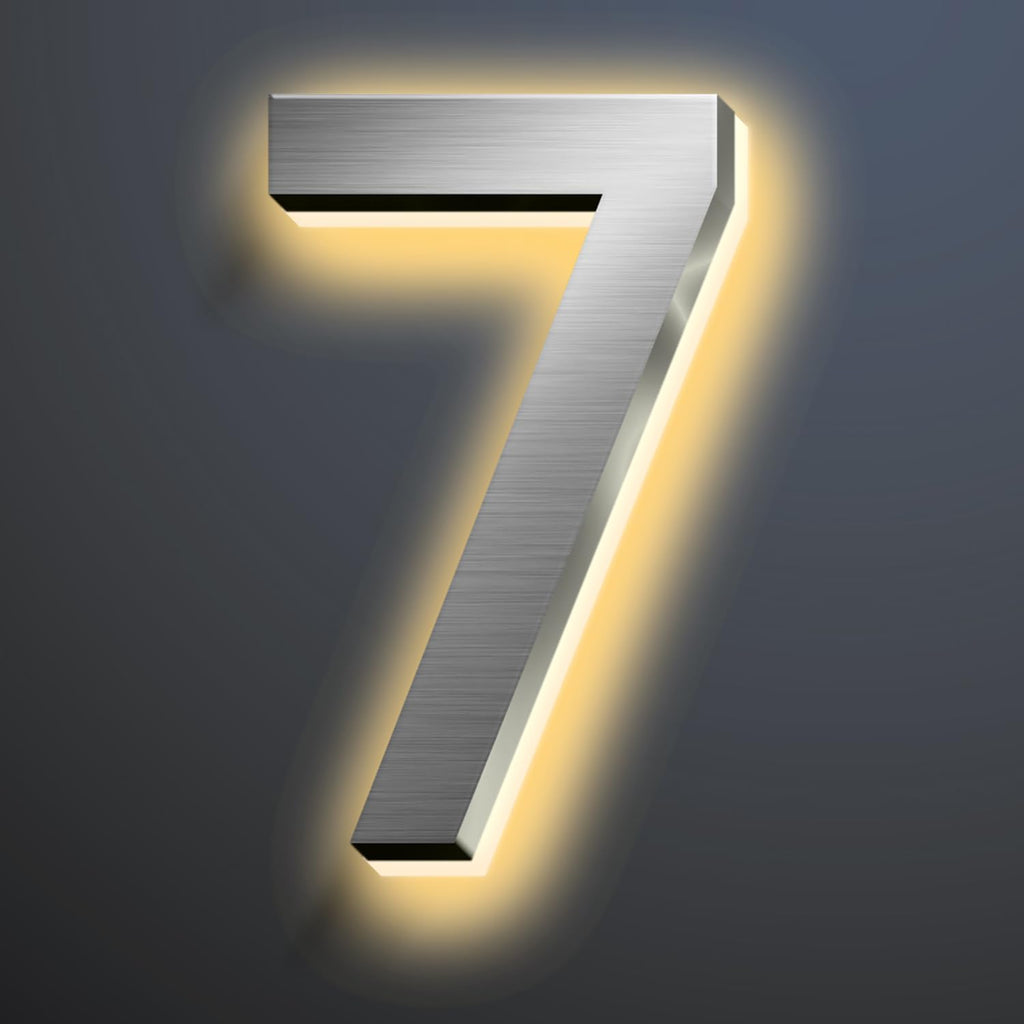 Illuminated House Numbers 20 Inch, Backlit LED Home Address Number, Stainless Steel Hand-Polished For House Address Signs, Lighted House Numbers For Outside, Yard,7