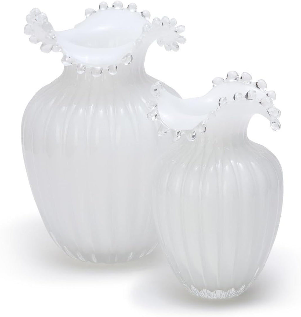 Two's Company Glass Pearl White Vases, 10.5-Inch, Set of 2