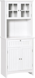 64' Anti-tip Freestanding Storage Cabinet, Kitchen Storage Bakers Rack with Adjustable Shelves, Utility Food Cupboard with Glass Door for Kitchen Dining Living Rooms, White
