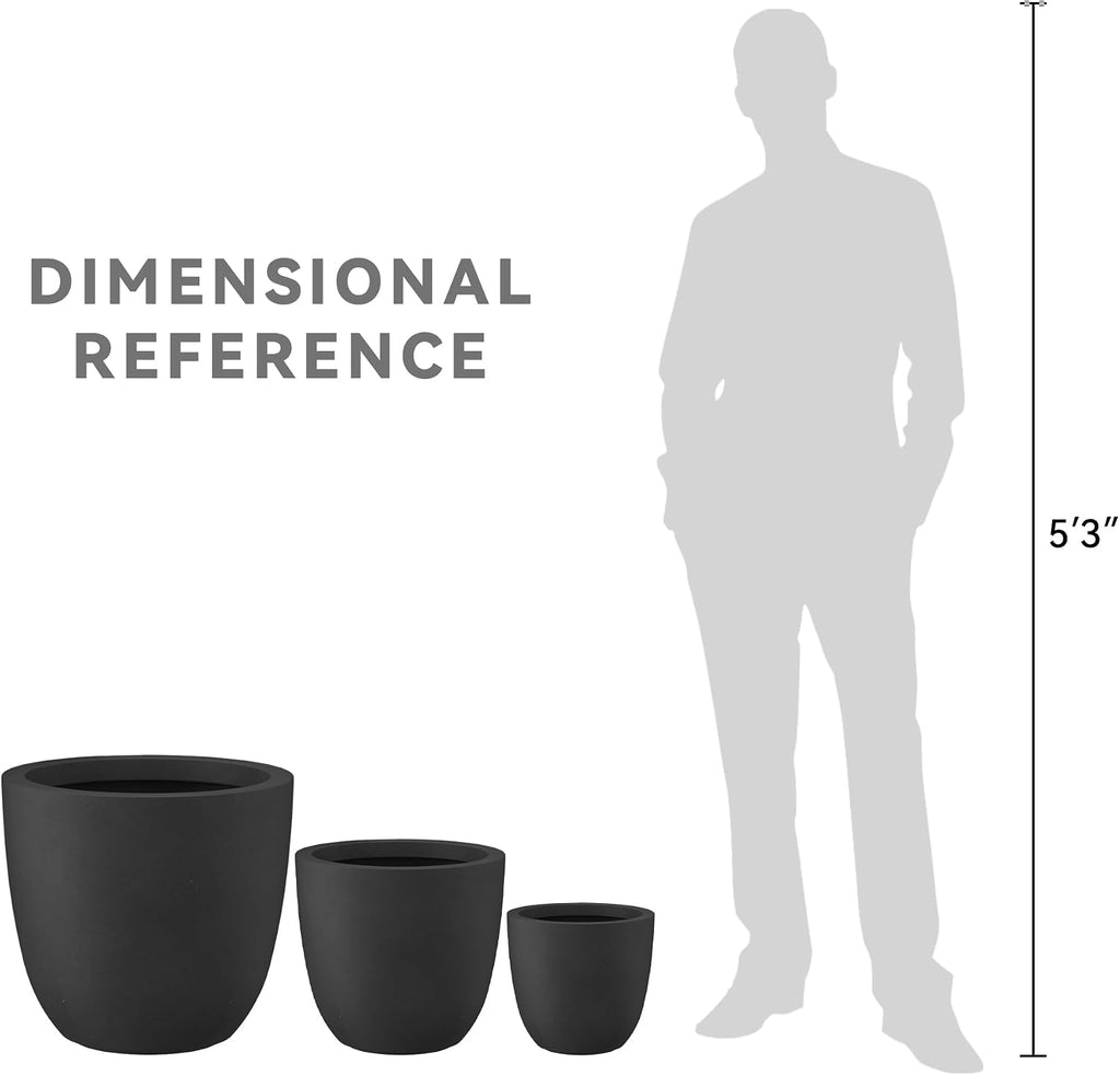 Kante 18',14',10' Dia Concrete Round Planters (Set of 3), Outdoor Indoor Large Planter Pots with Drainage Hole and Rubber Plug for Home Patio Garden, Black