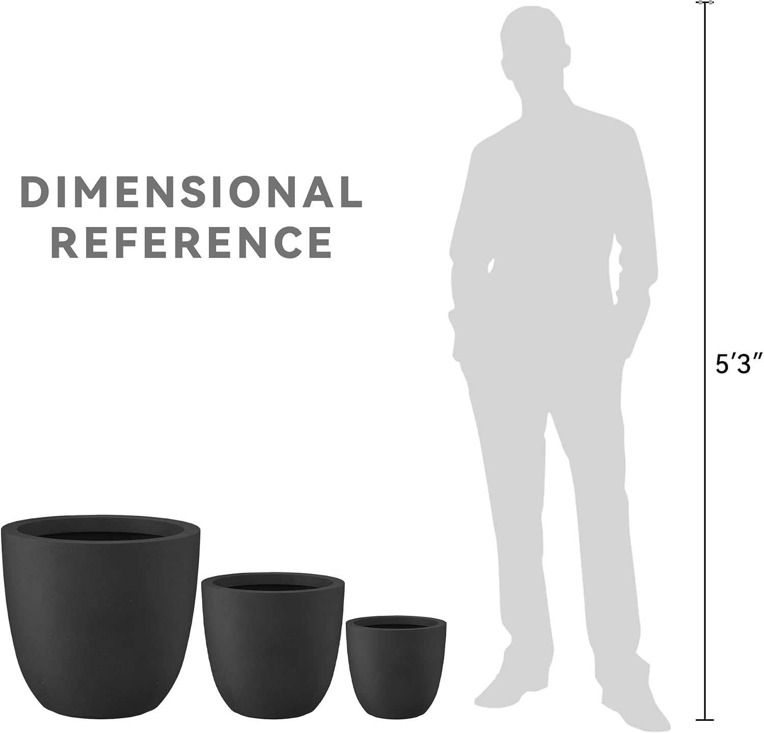 Kante 18',14',10' Dia Concrete Round Planters (Set of 3), Outdoor Indoor Large Planter Pots with Drainage Hole and Rubber Plug for Home Patio Garden, Black