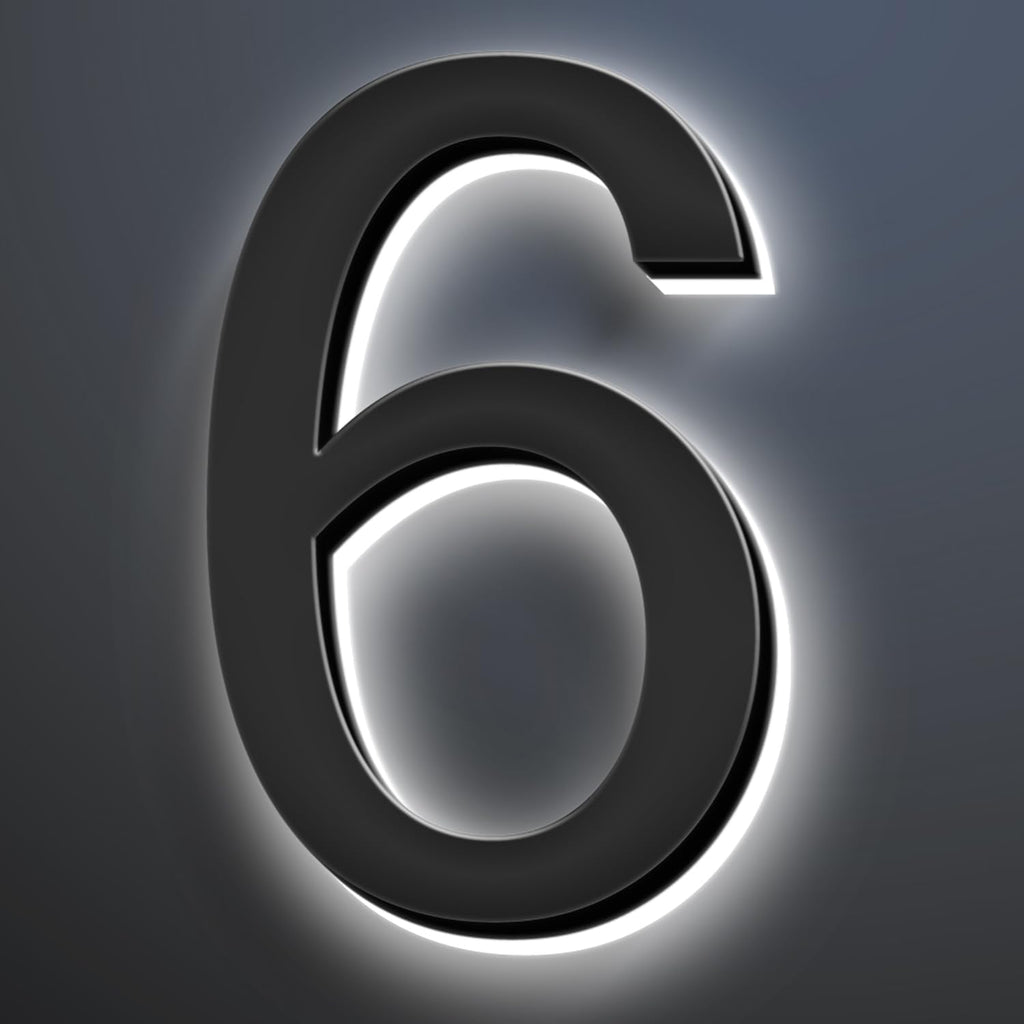 Backlit LED Illuminated Address Number Sign, Stainless Steel Hand-Polished For House Address Signs, Waterproof Modern Lighted House Numbers For Outside,18 Inch/450mm,6