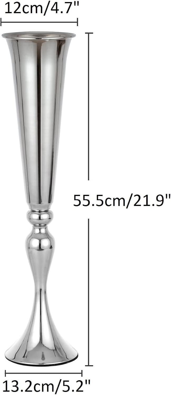 Metal Trumpet Vases for Centerpieces - Set of 10 Elegant Silver Vases for Table, 21.9' Tall Flower Stands for Table Centerpieces Anniversary Celebration Christmas Event Party Home Wedding Decorations