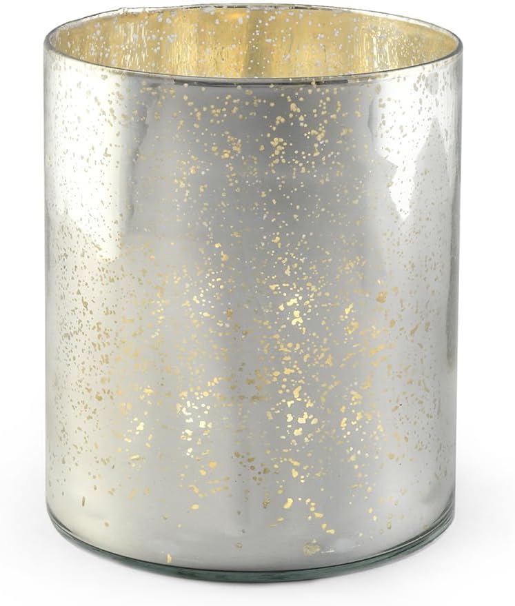 Serene Spaces Living Antique Silver Cylinder Vase, Vintage-Style Handmade Mercury Glass Finish for Weddings, Parties, Events, 7.5' Tall and 6' Diameter, Pack of 6
