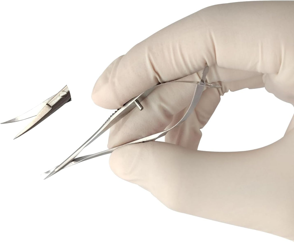 RWD VANNAS Micro Scissors, 3.2' Curved Fan Tip, Extra Sharp Spring Action Squeeze Scissors for Stitch Cutting, Embroidery, ENT, Eye, Skin, Dental, and Veterinary Surgery (8cm) - S11037-08