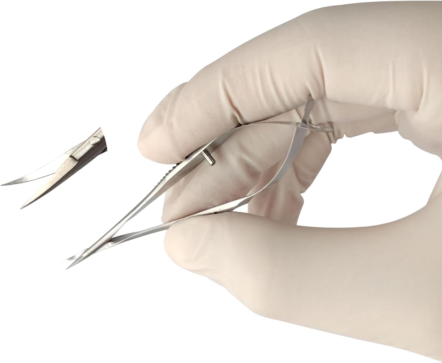 RWD VANNAS Micro Scissors, 3.2' Curved Fan Tip, Extra Sharp Spring Action Squeeze Scissors for Stitch Cutting, Embroidery, ENT, Eye, Skin, Dental, and Veterinary Surgery (8cm) - S11037-08